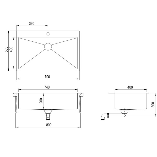 SET kuhinjskega korita in armature LUN100MS